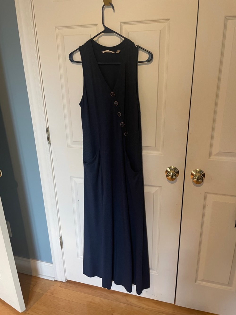 Soft Surroundings Navy Sleeveless Maxi Dress with Button Detail size medium